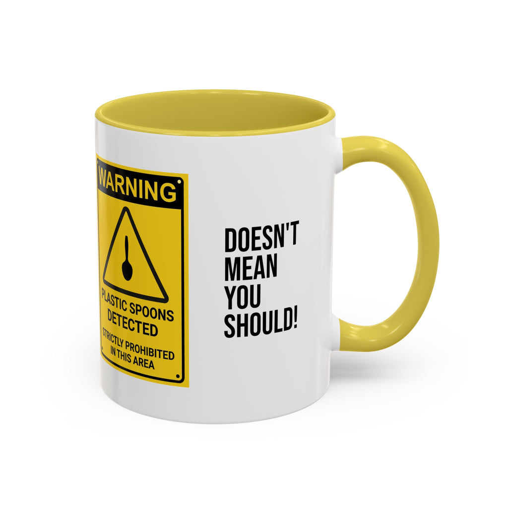Plastic Spoons Detected Mug – Funny Internet Warning Coffee Cup