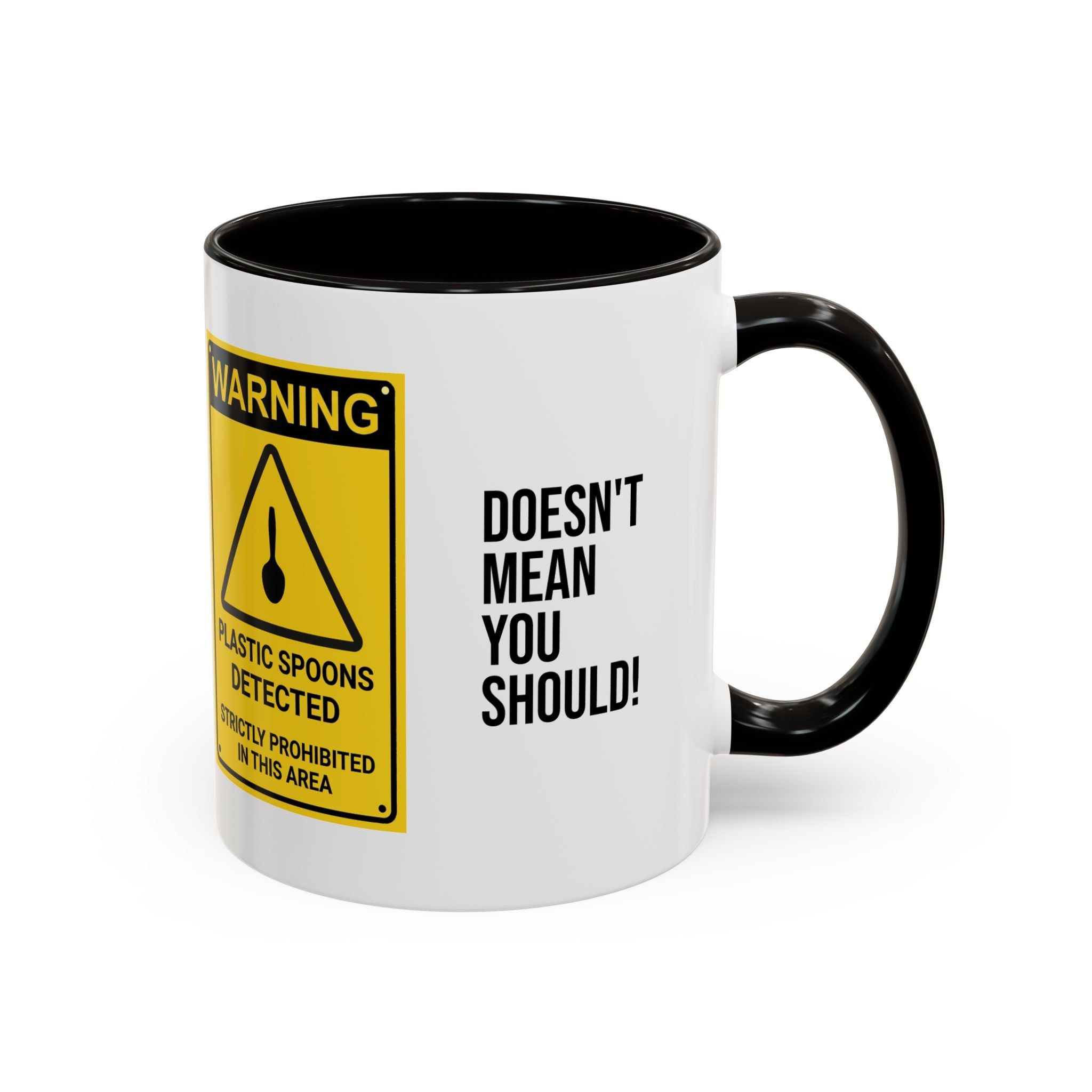 Plastic Spoons Detected Mug – Funny Internet Warning Coffee Cup