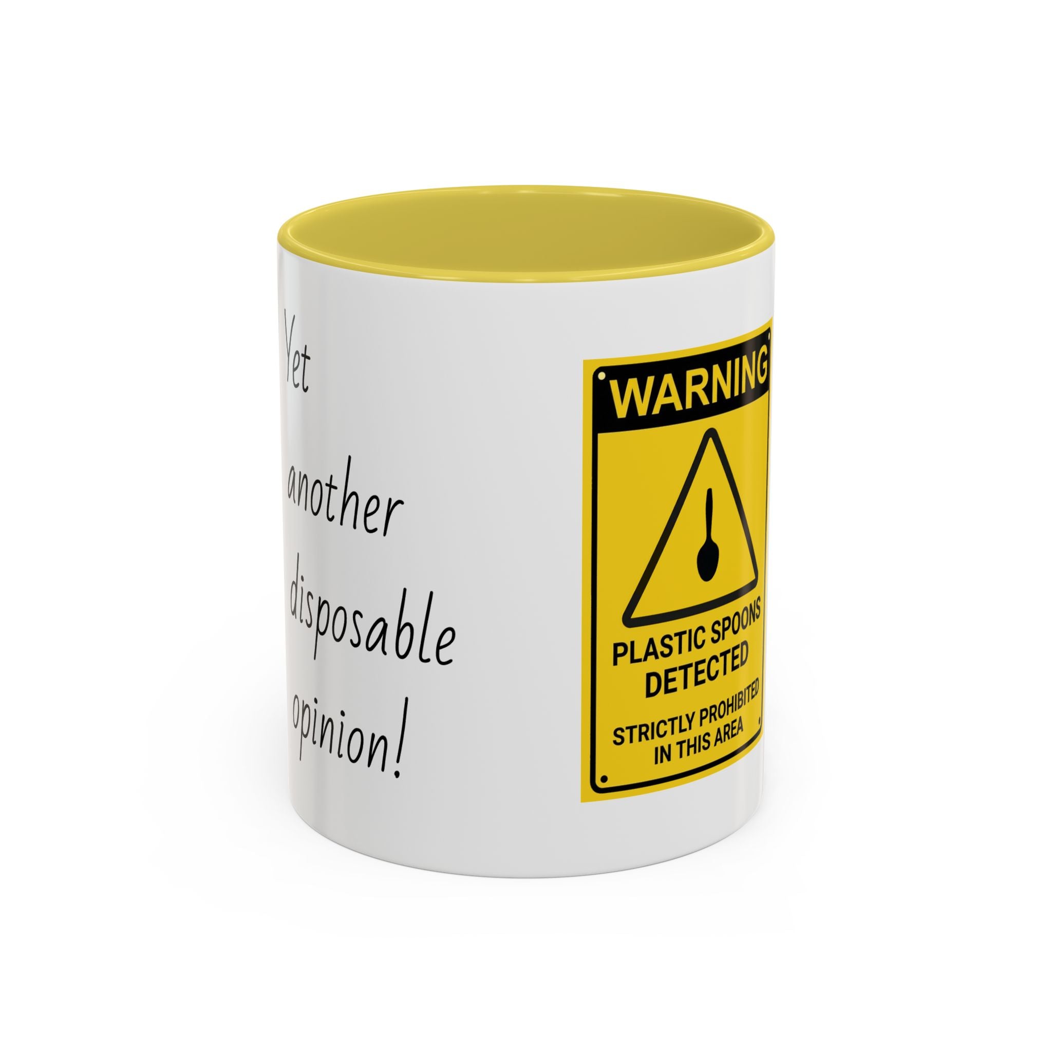Plastic Spoons Detected Mug – Funny Internet Warning Coffee Cup