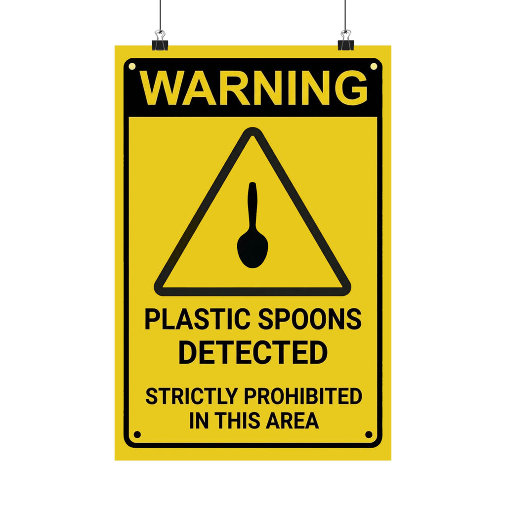 Plastic Spoons Warning Poster – Official Hazard Sign