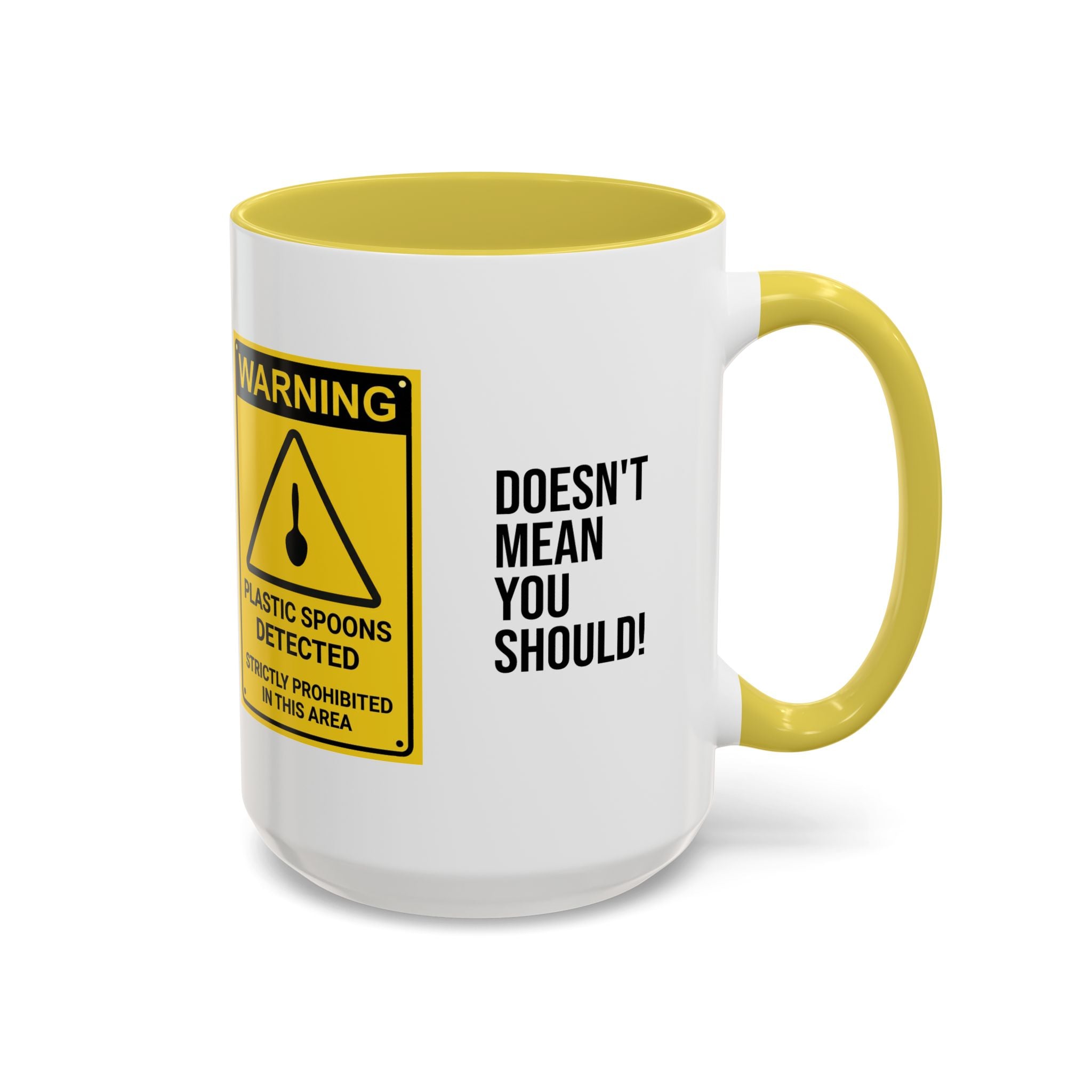 Plastic Spoons Detected Mug – Funny Internet Warning Coffee Cup