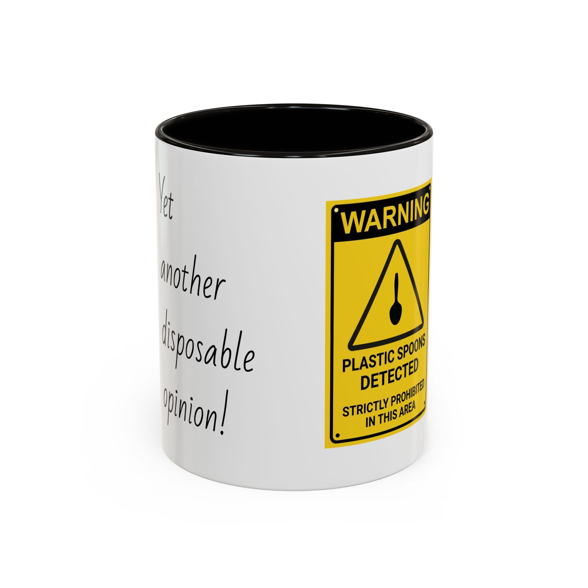 Plastic Spoons Detected Mug – Funny Internet Warning Coffee Cup